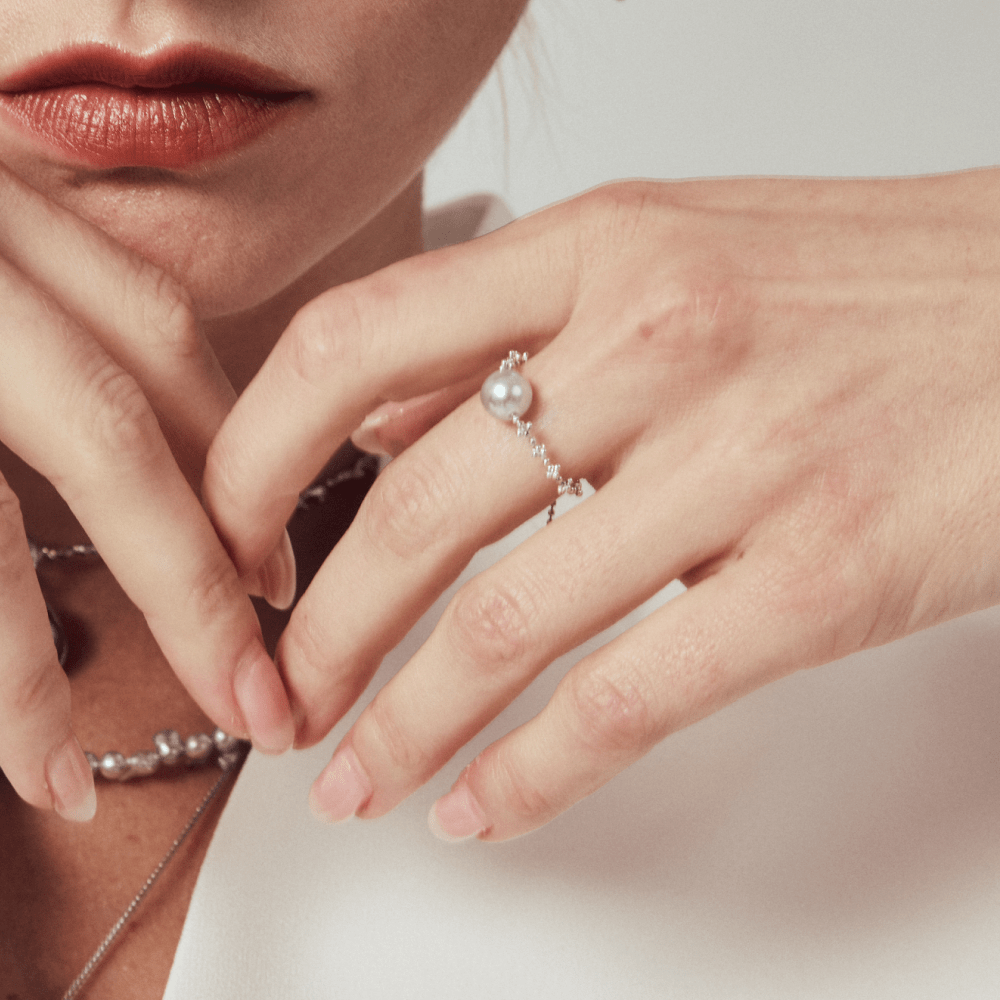 Twilight | Blue Oval Baroque Pearl Silver Ring