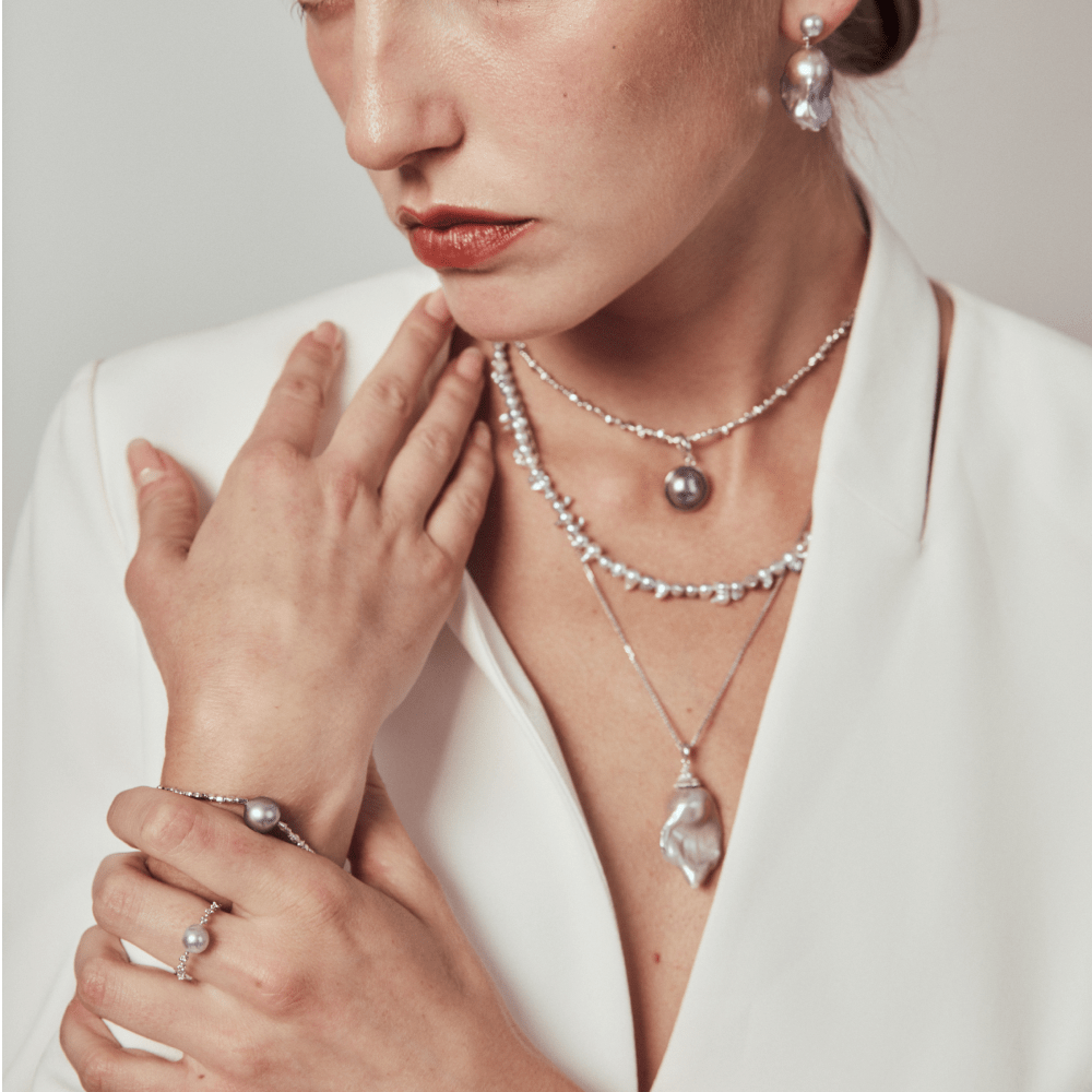 Twilight | Blue Oval Baroque Pearl Silver Ring