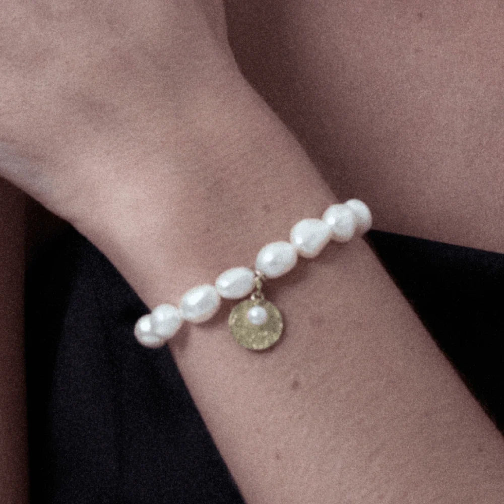 Gardener White Oval Baroque Pearl Charm Bracelet model view 1