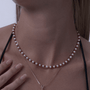 White Baroque Pearl Garnet Beaded Necklace model view