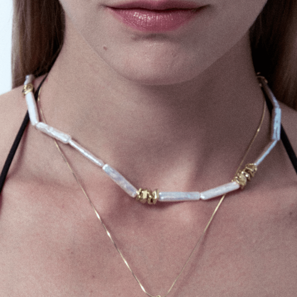 Bonnee | White Stick Baroque Pearl 18k Gold Necklace