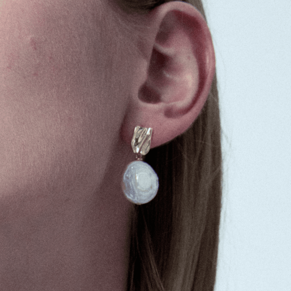 Rom | White Button Baroque Pearl 18k Gold Stud Earrings
