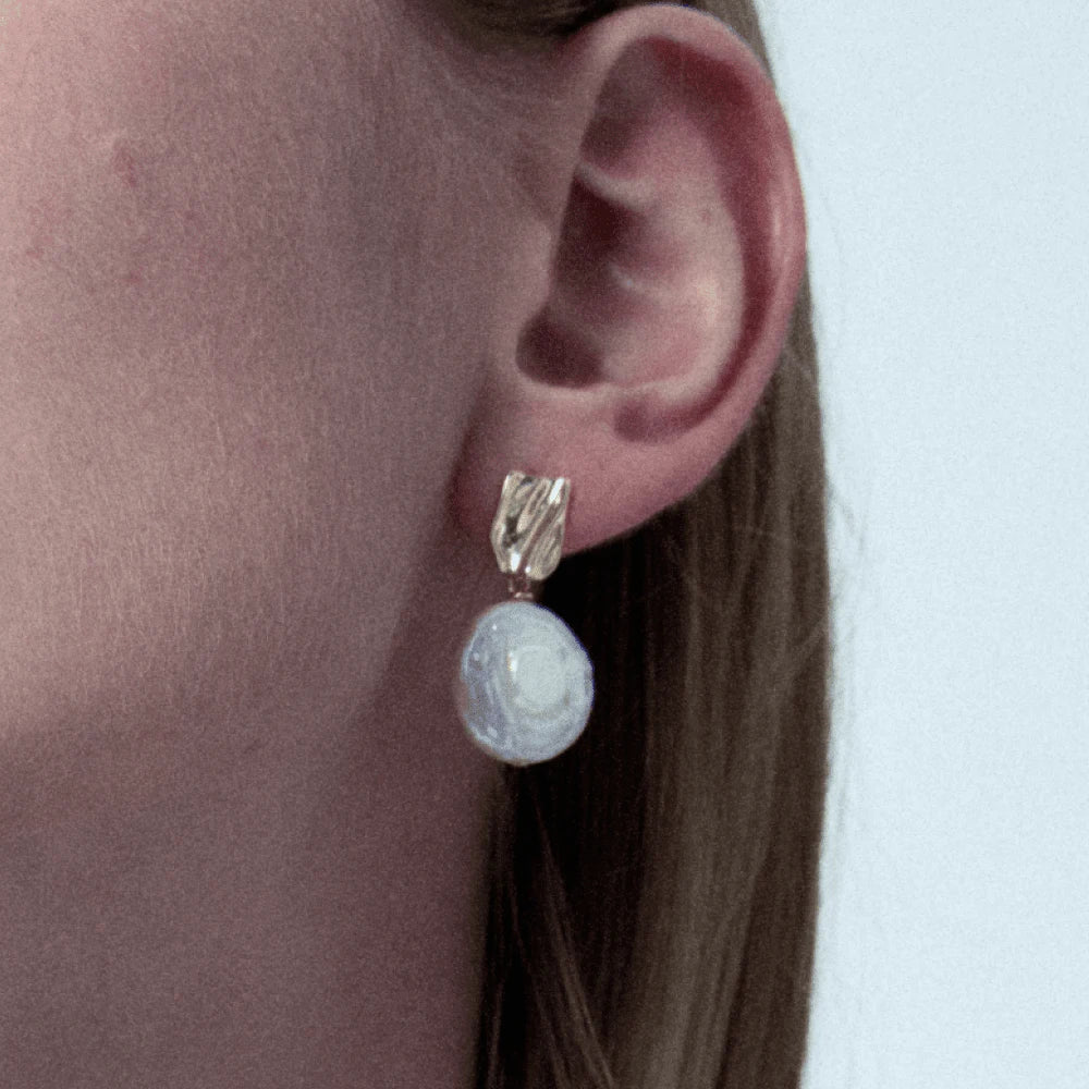 Rom | White Button Baroque Pearl 18k Gold Stud Earrings