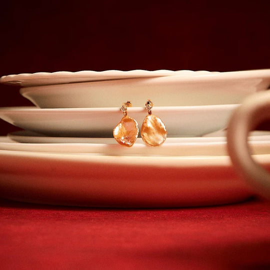 Dawn | Golden Petal Baroque Pearl 18k Gold Earrings