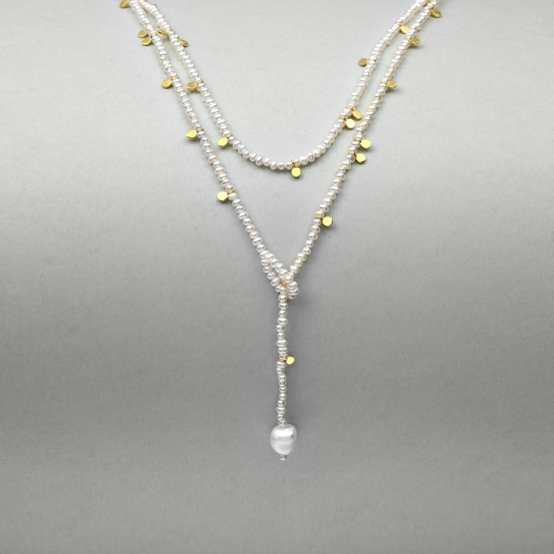 stacking pearl necklace with freshwater baroque pearl drop pendant
