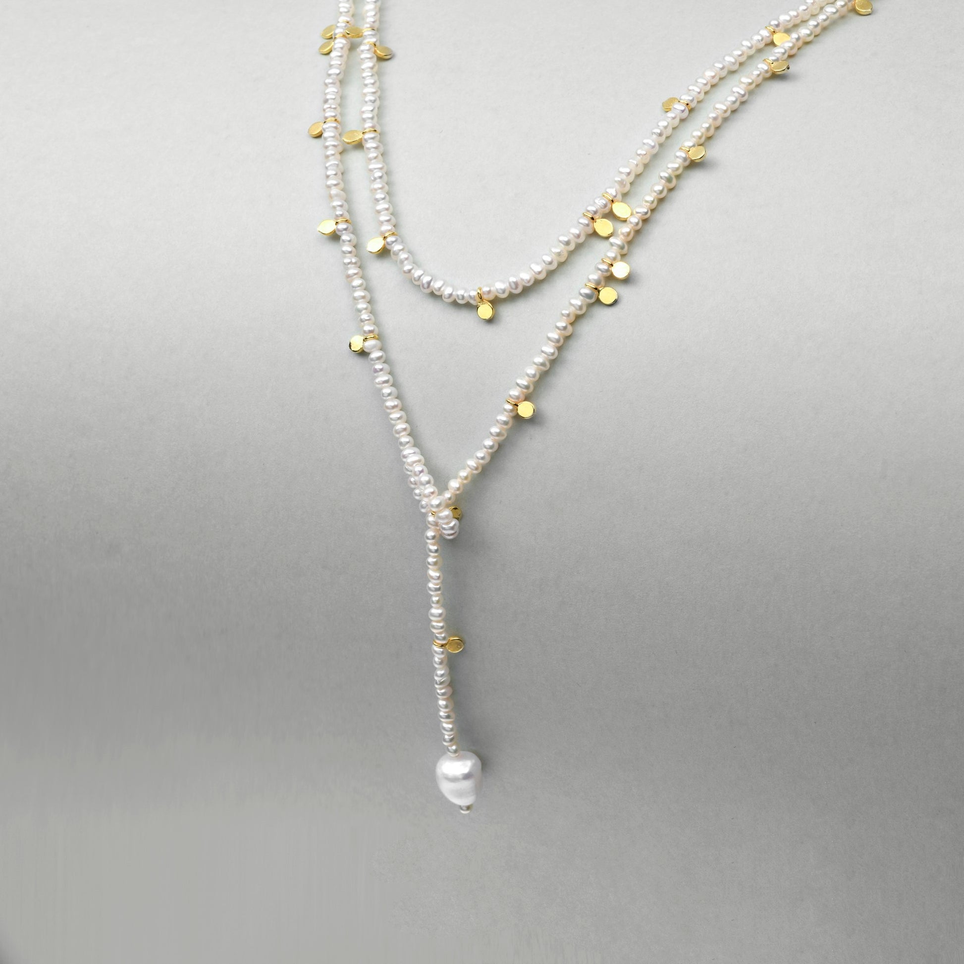 layering pearl necklaces 18k gold plated