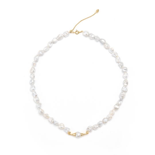 Gray Natural Keshi Baroque Pearl 18k Gold Sculptural Connector Necklace
