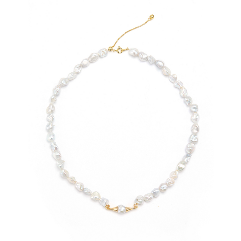 Golden Link Gray Keshi Pearl Necklace
