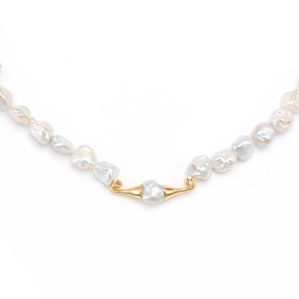 Collier de perles Keshi grises Golden Link thumbnail 2