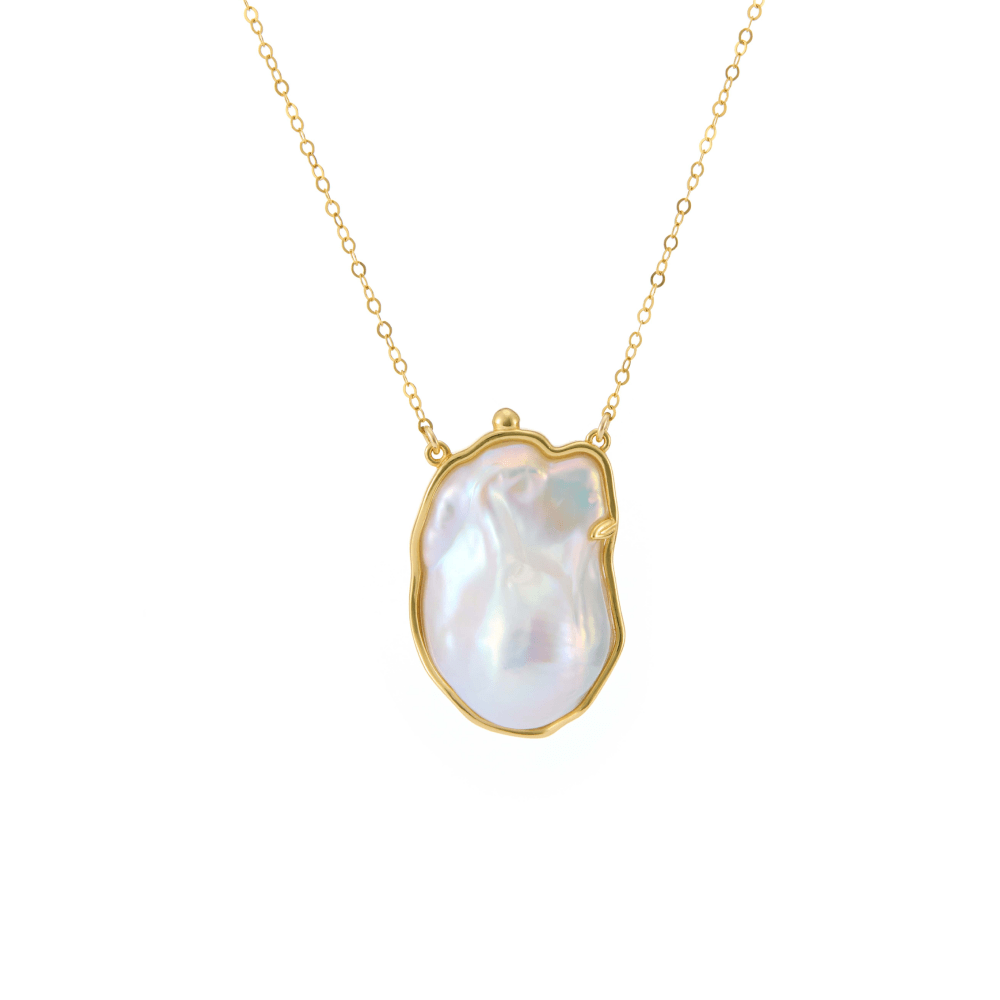 Shelly | White Baroque Pearl 18k Gold Frame Pendant