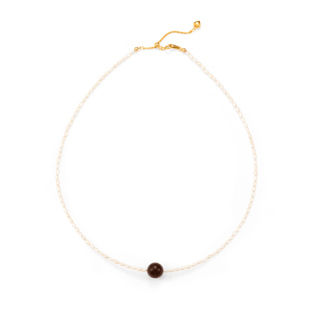 Huali | White Keshi Baroque Pearl 18k  Gold Huali Wood Necklace