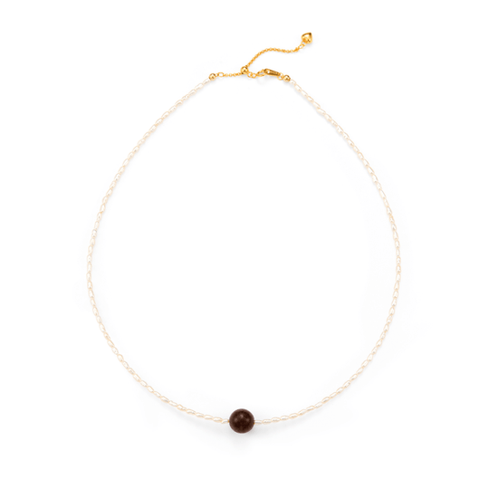 Huali White Mini Keshi Pearl 18k Gold Huali Wood Single Focal Bead Necklace