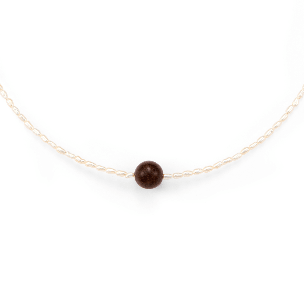 Huali | White Keshi Baroque Pearl 18k  Gold Huali Wood Necklace