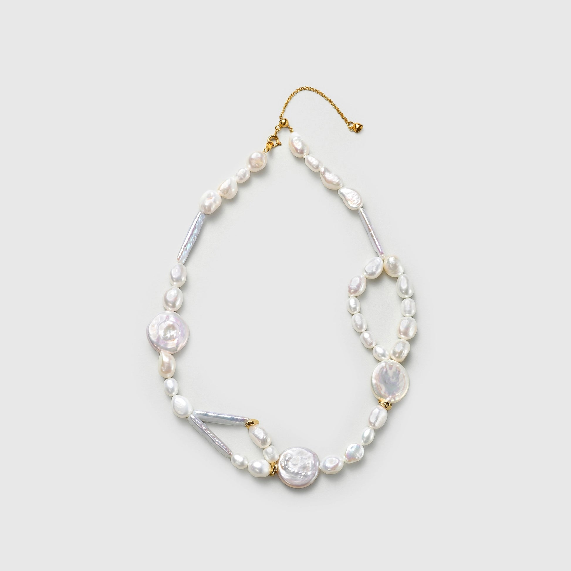 Irene White Button Stick Keshi Baroque Pearl 18k Gold Necklace