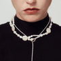 Irene White Button Stick Keshi Baroque Pearl 18k Gold Necklace model view