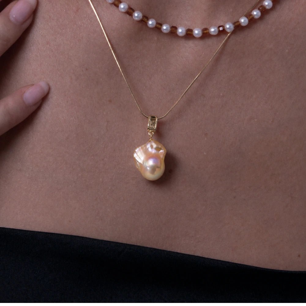 Aurora | Golden Baroque Pearl 18k Gold Pendant