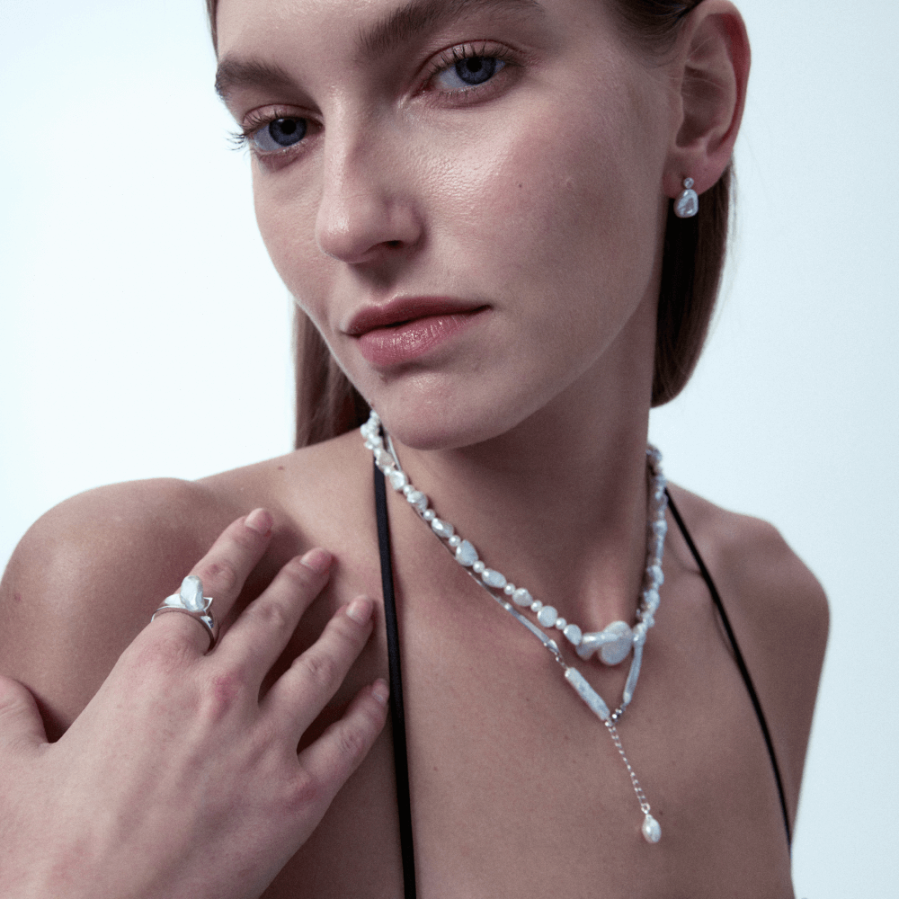 Echo | White Keshi Baroque Pearl Silver Open Ring