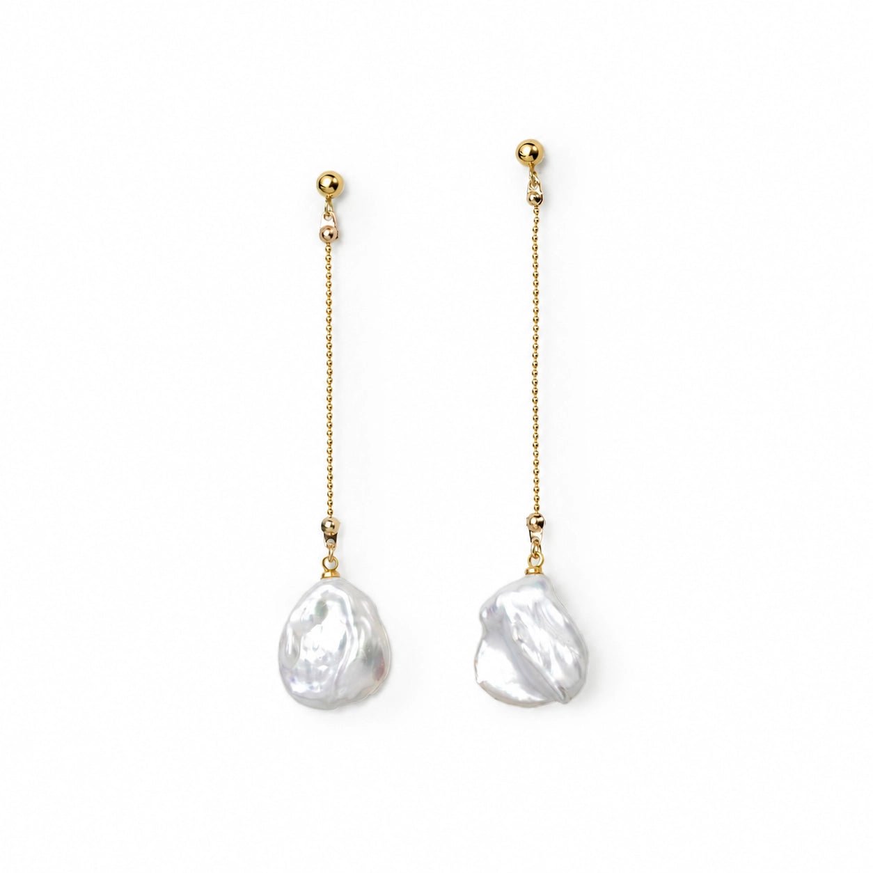 Long chain baroque pearl drop earrings main view
