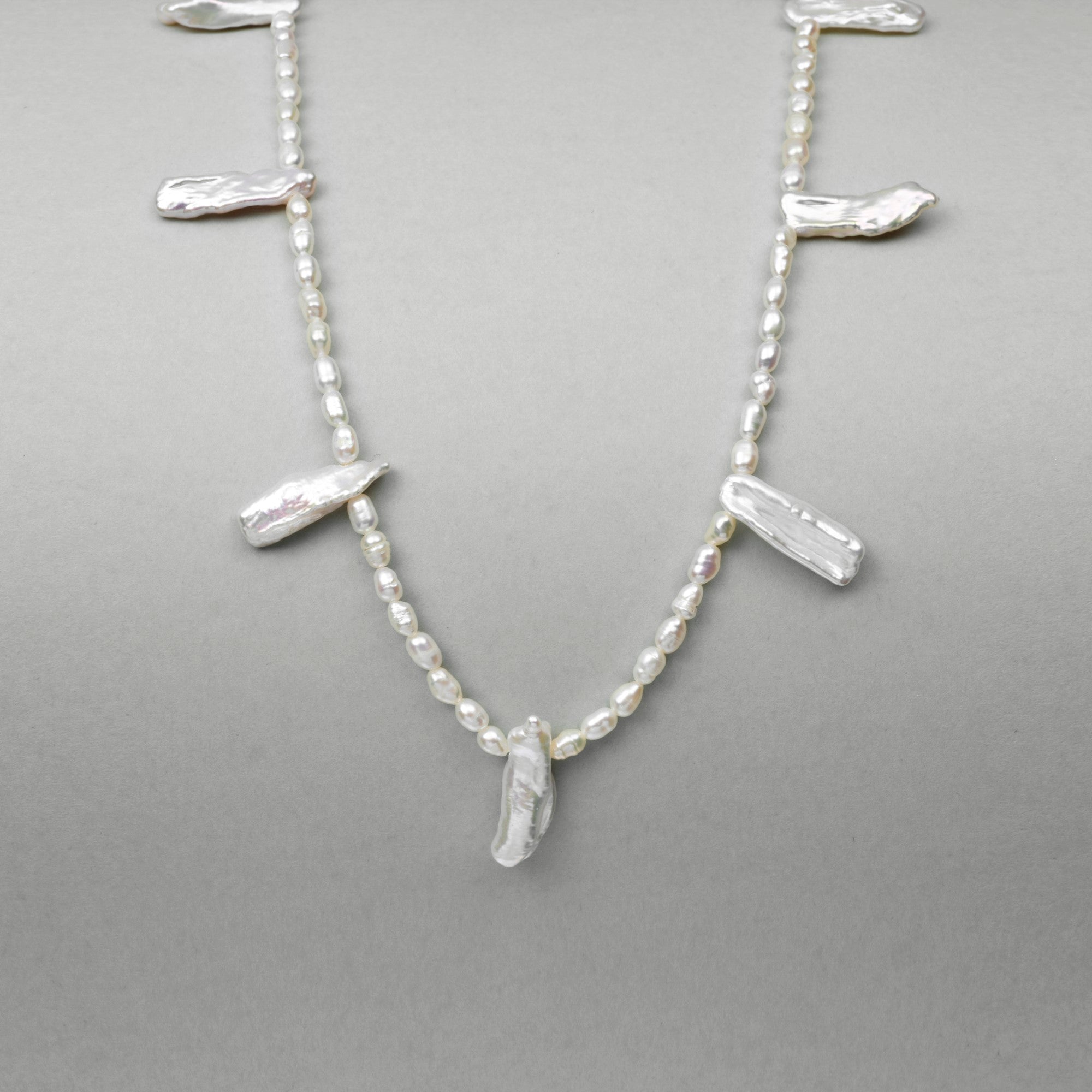 Stein | White Stick Baroque Pearl 18k Gold Silver Necklace