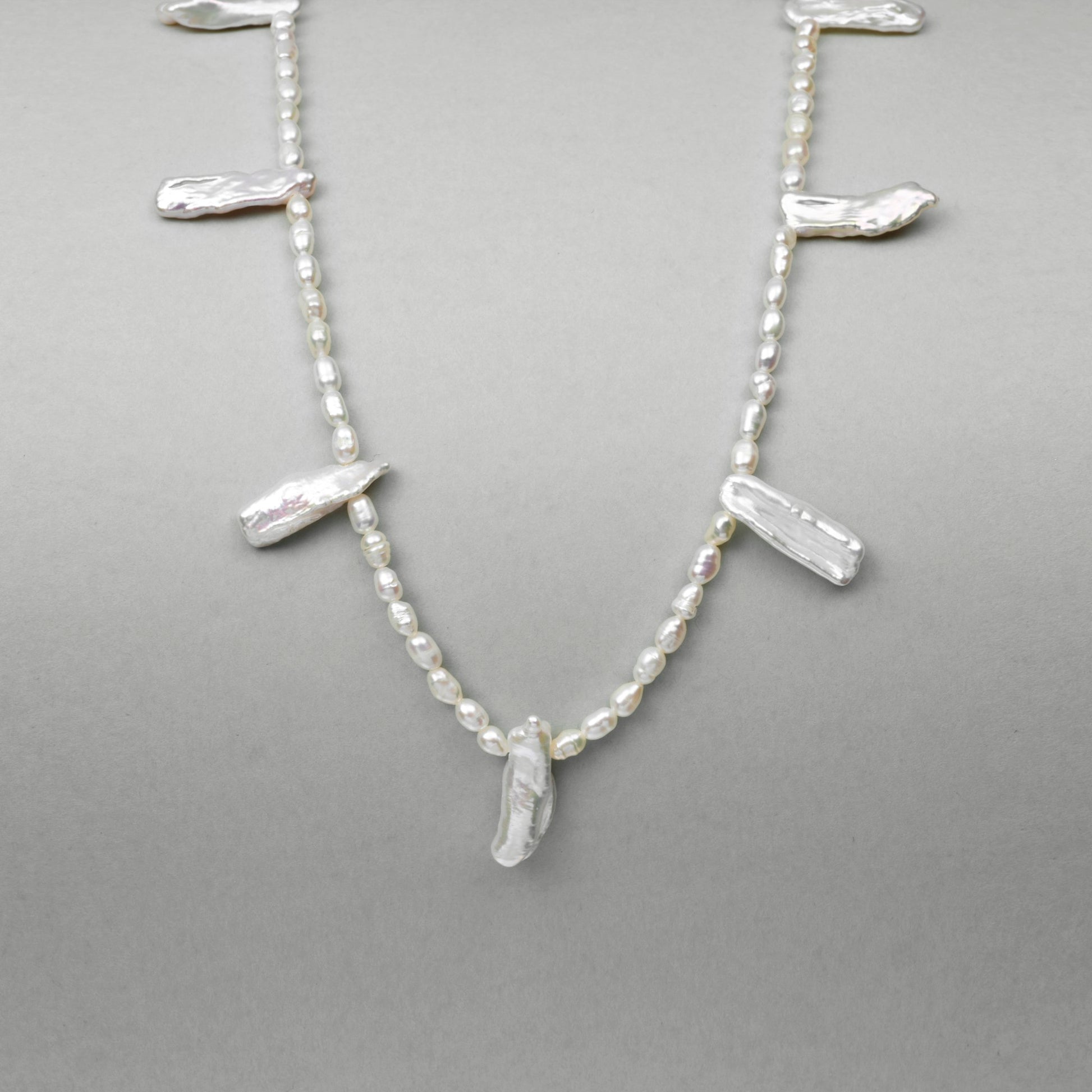 Stein | White Stick Baroque Pearl 18k Gold Silver Necklace