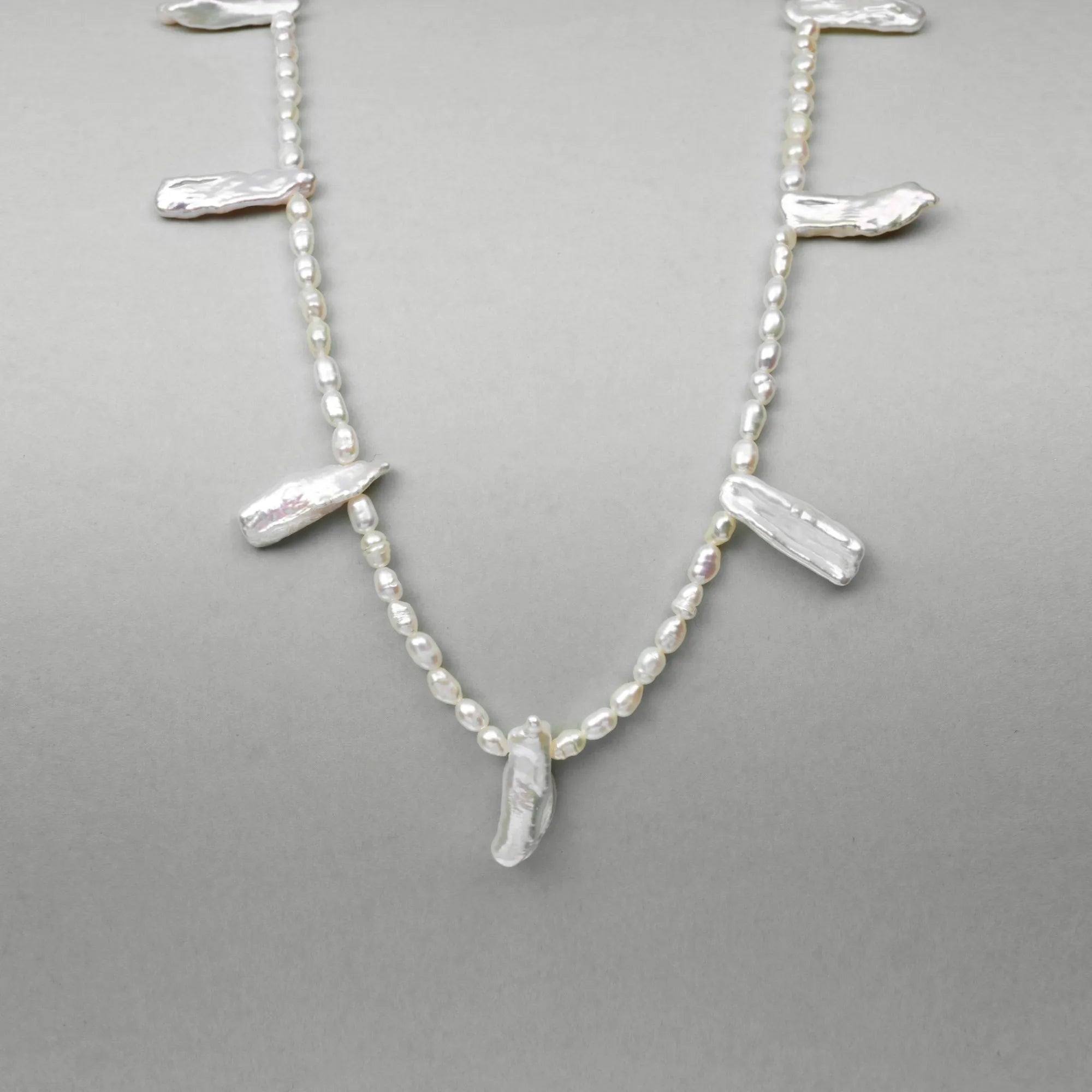 Stein | White Stick Baroque Pearl 18k Gold Silver Necklace