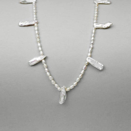 Stein | White Stick Baroque Pearl 18k Gold Silver Necklace