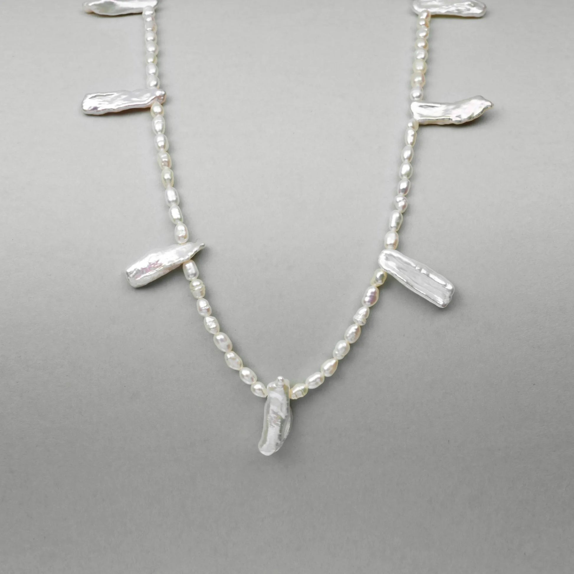 Stein | White Stick Baroque Pearl 18k Gold Silver Necklace