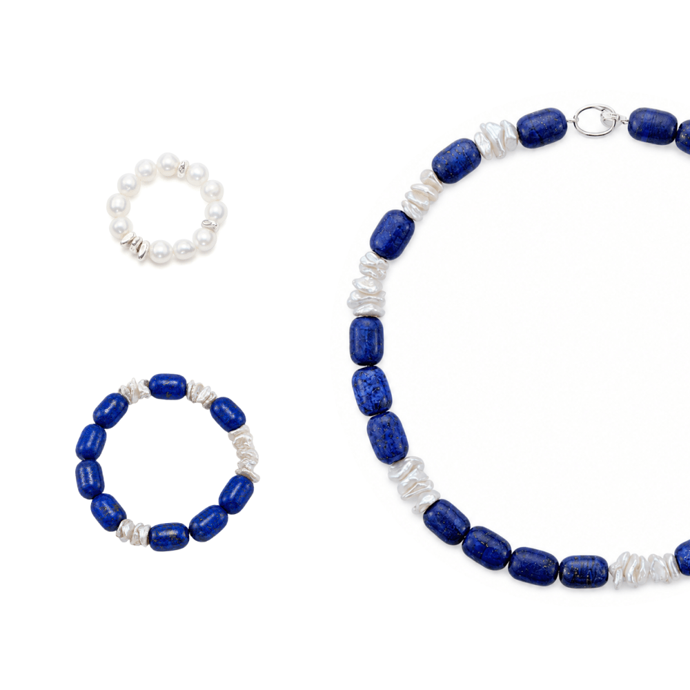 Quiet luxury lapis lazuli baroque pearl silver jewelry set