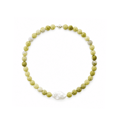 Meadow | White Baroque Pearl Serpentine Silver Necklace