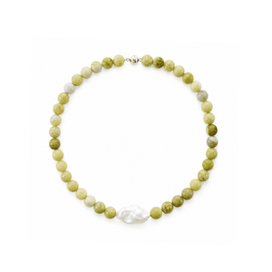 Meadow | White Baroque Pearl Serpentine Silver Necklace