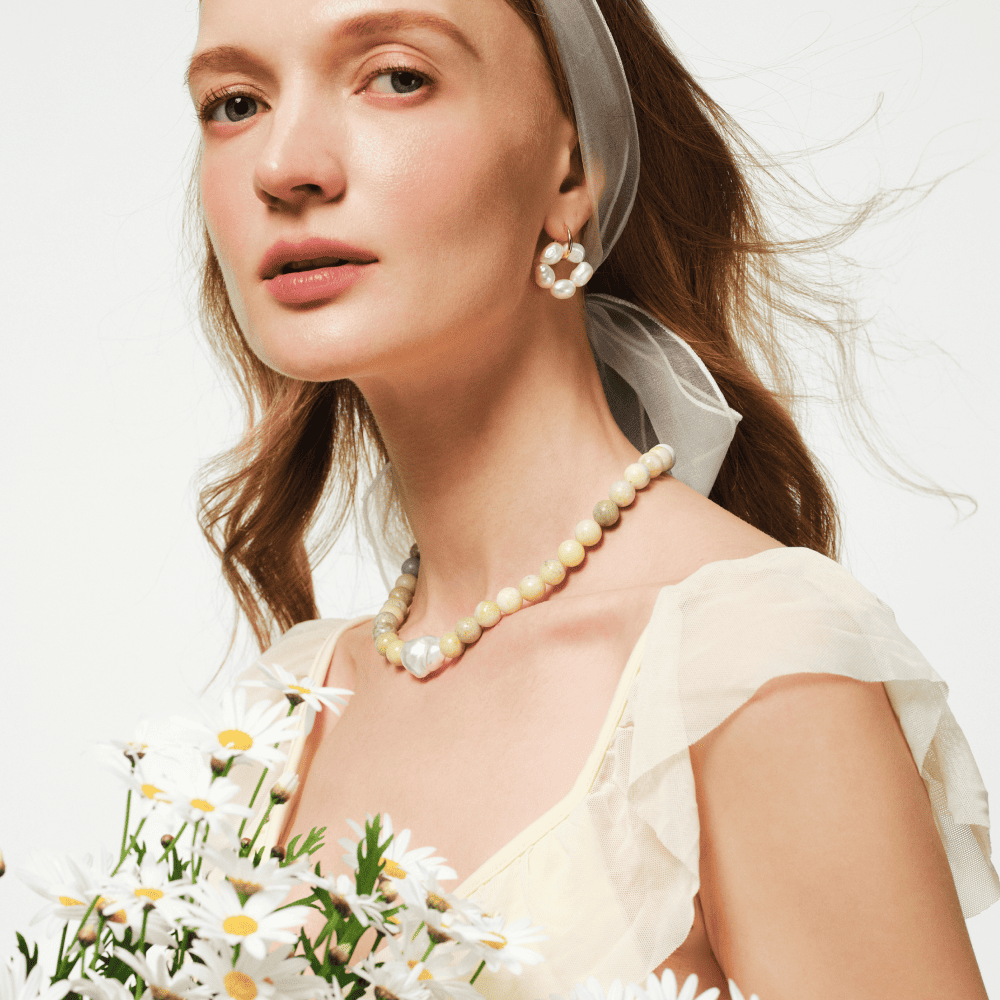Meadow Breeze baroque pearl and serpentine stone beaded necklace set