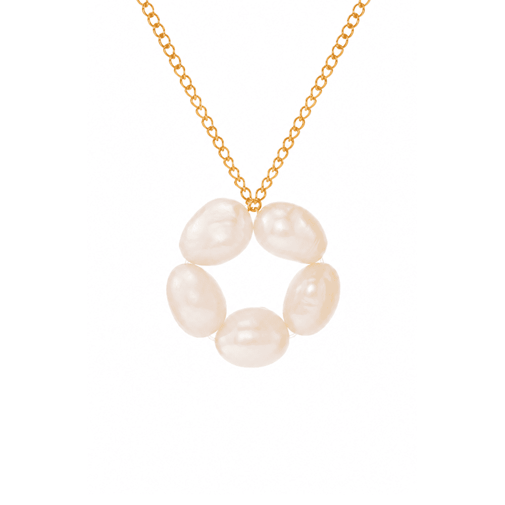 Meadow Breeze baroque pearl circle gold pendant necklace full view