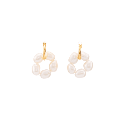 Meadow | White Keshi Baroque Pearl 18k Gold Flower Earring