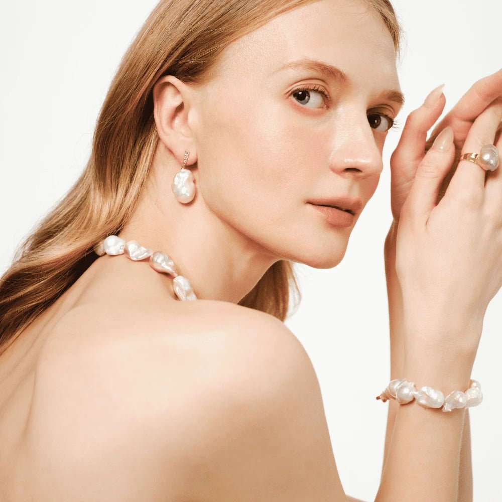Lume | Pink Baroque Pearl 18K Gold Zircon Earrings