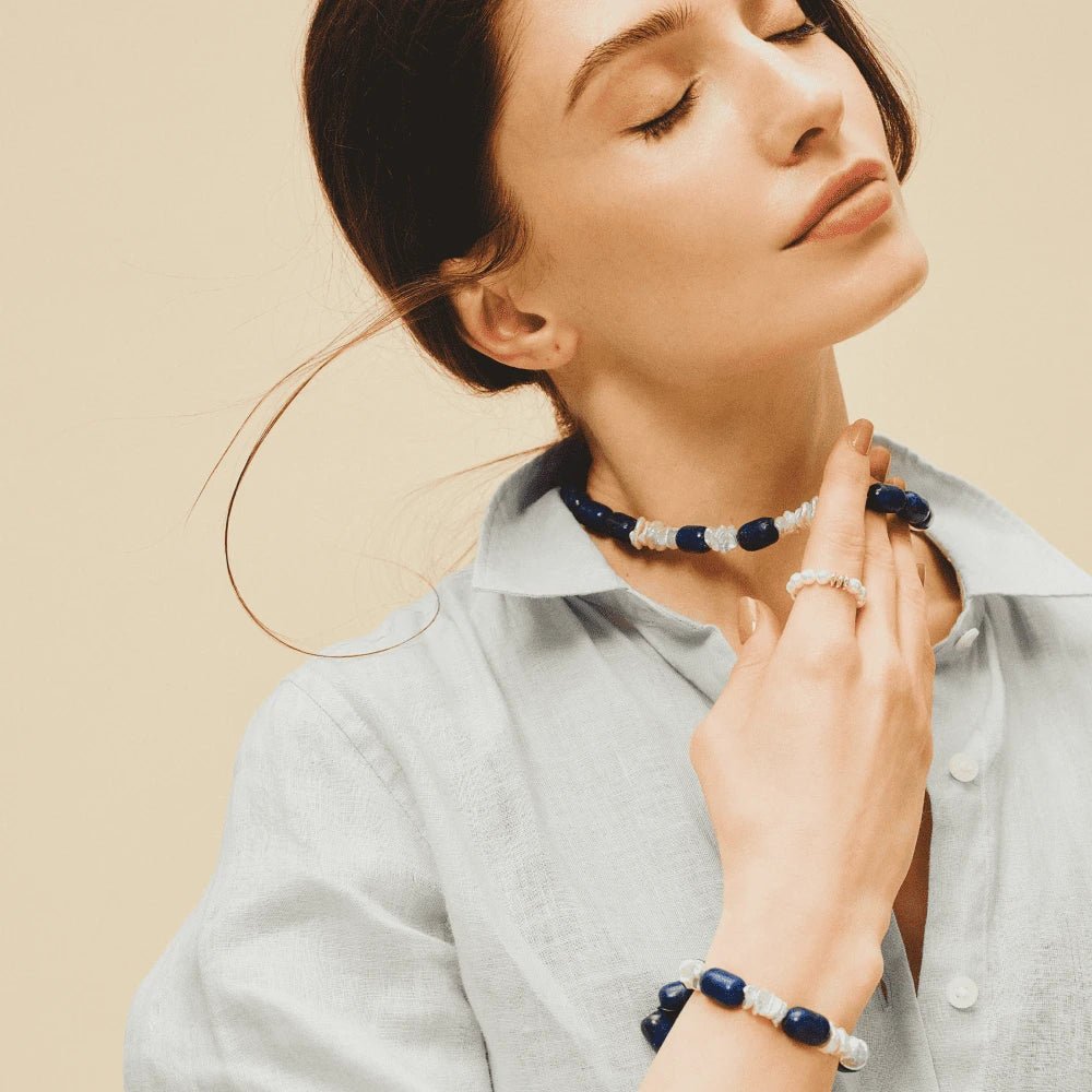 Piracee | Blue Lapis Keshi Baroque Pearl Jewelry Set