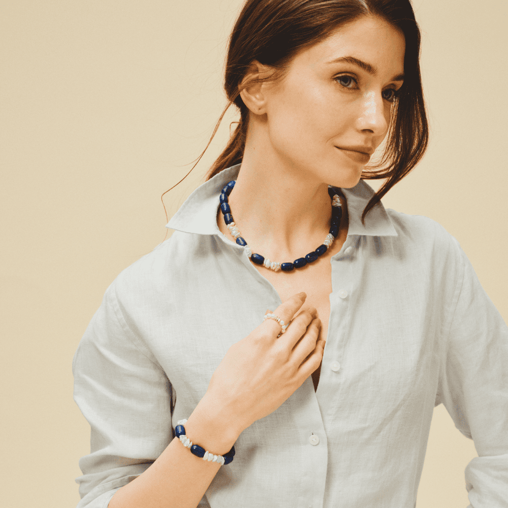 Piracee | Blue Keshi Baroque Pearl Lapis Lazuli Bracelet thumbnail 2