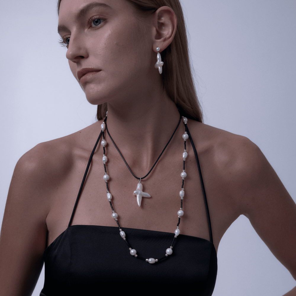 Rox | White Oval Baroque Pearl Silver Necklace