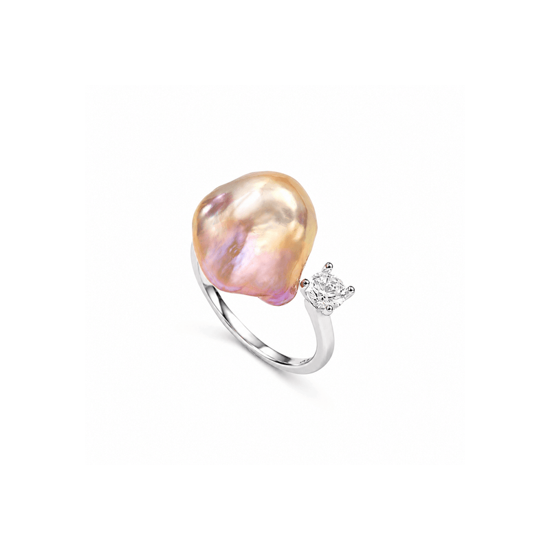 Aurora Pink Baroque Silver Pearl Open Ring