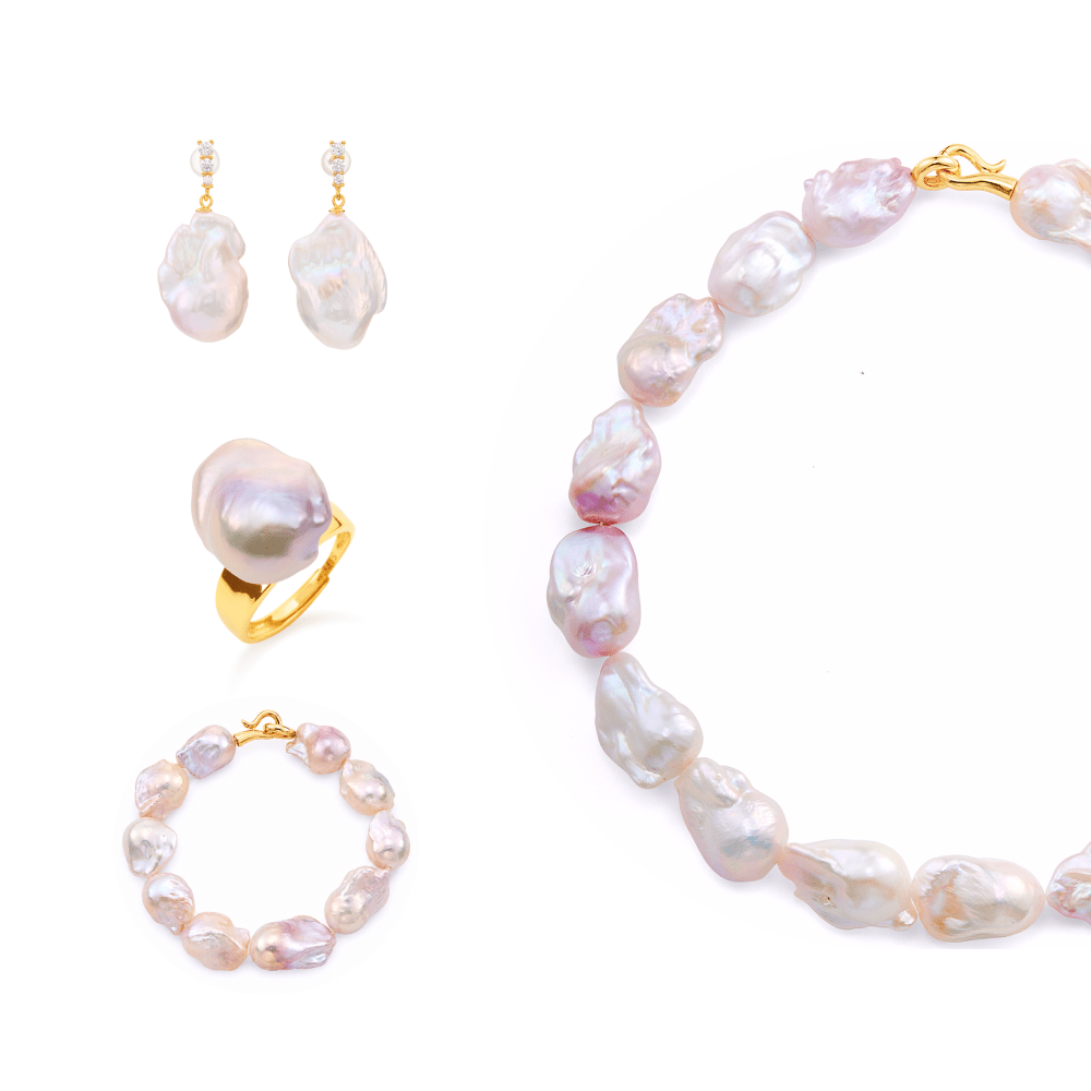 Ocean Foam baroque pearl graduation jewelry set studio shot