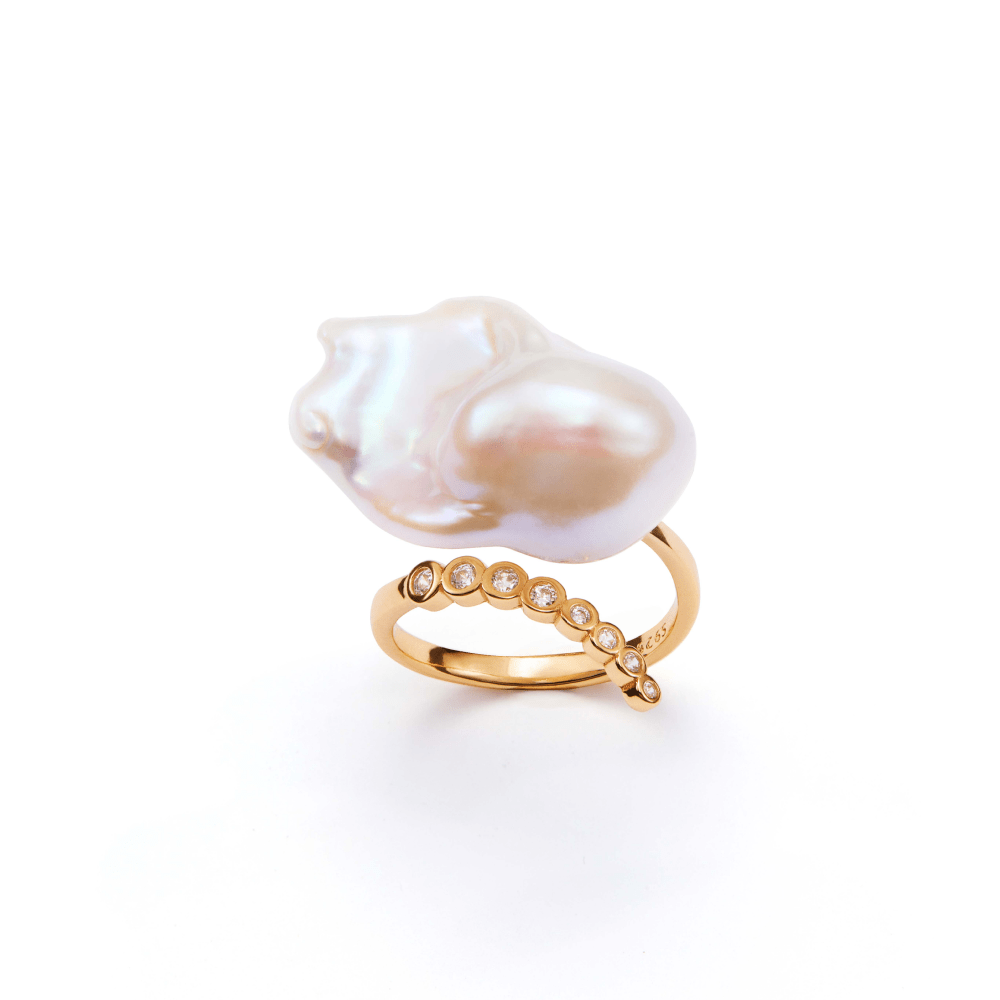 Shadow & Shell Orbit Baroque Pearl Ring official studio shot