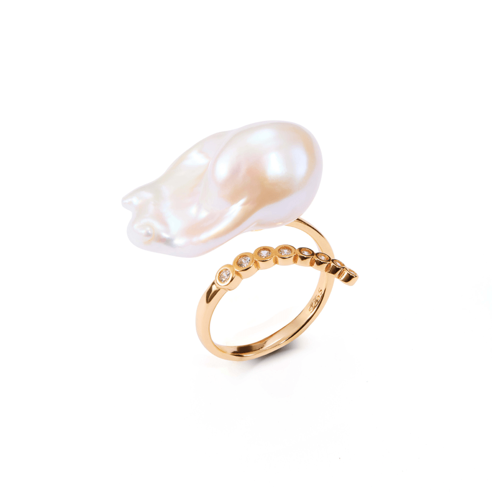 Shadow & Shell Orbit Baroque Pearl Ring official studio shot