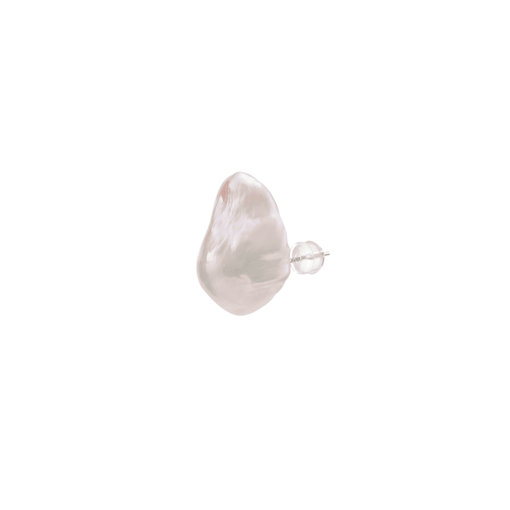 Polished sterling silver post and  back detail of baroque pearl earring