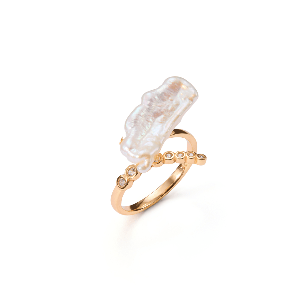 Raven | White Stick Baroque Pearl 18K Gold Ring
