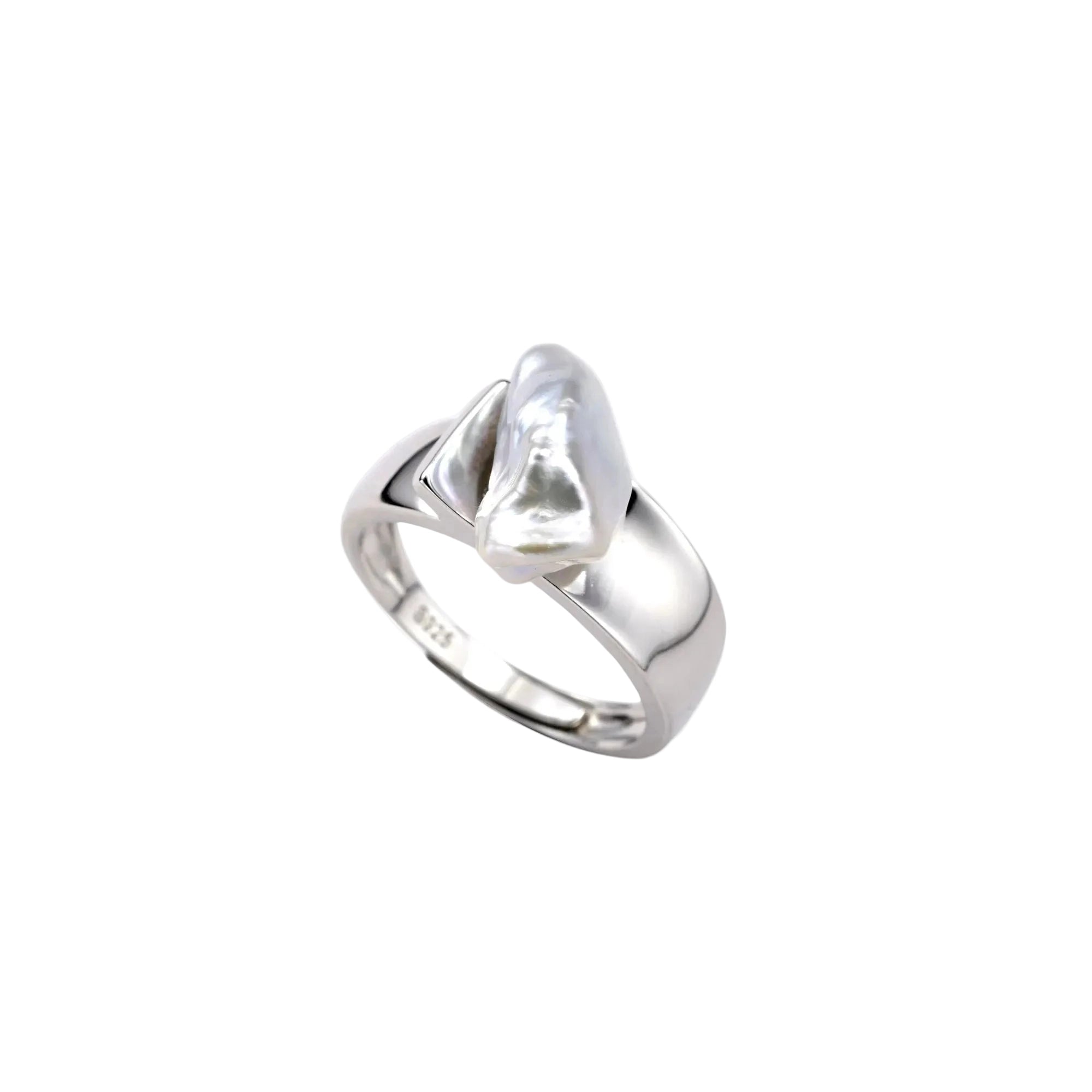 Echo | White Keshi Baroque Pearl Silver Open Ring