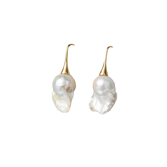 Helen | White Baroque Pearl 18k Gold Hook Earrings