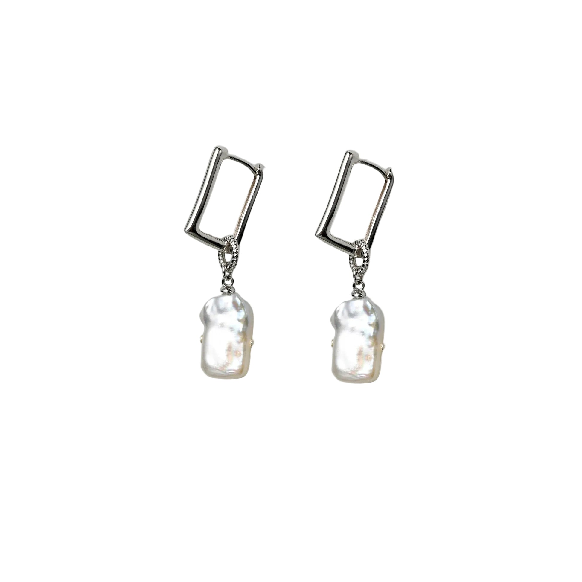 Geometric Link Baroque Pearl Earrings