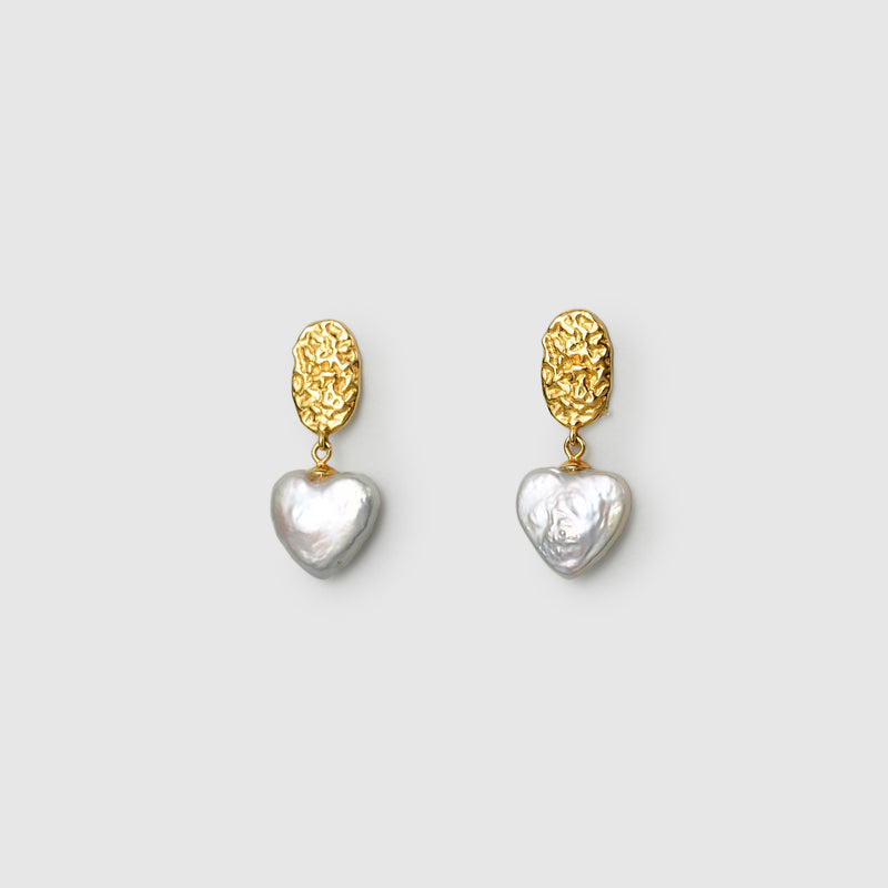 Textured Gold Heart Baroque Pearl Earrings main image