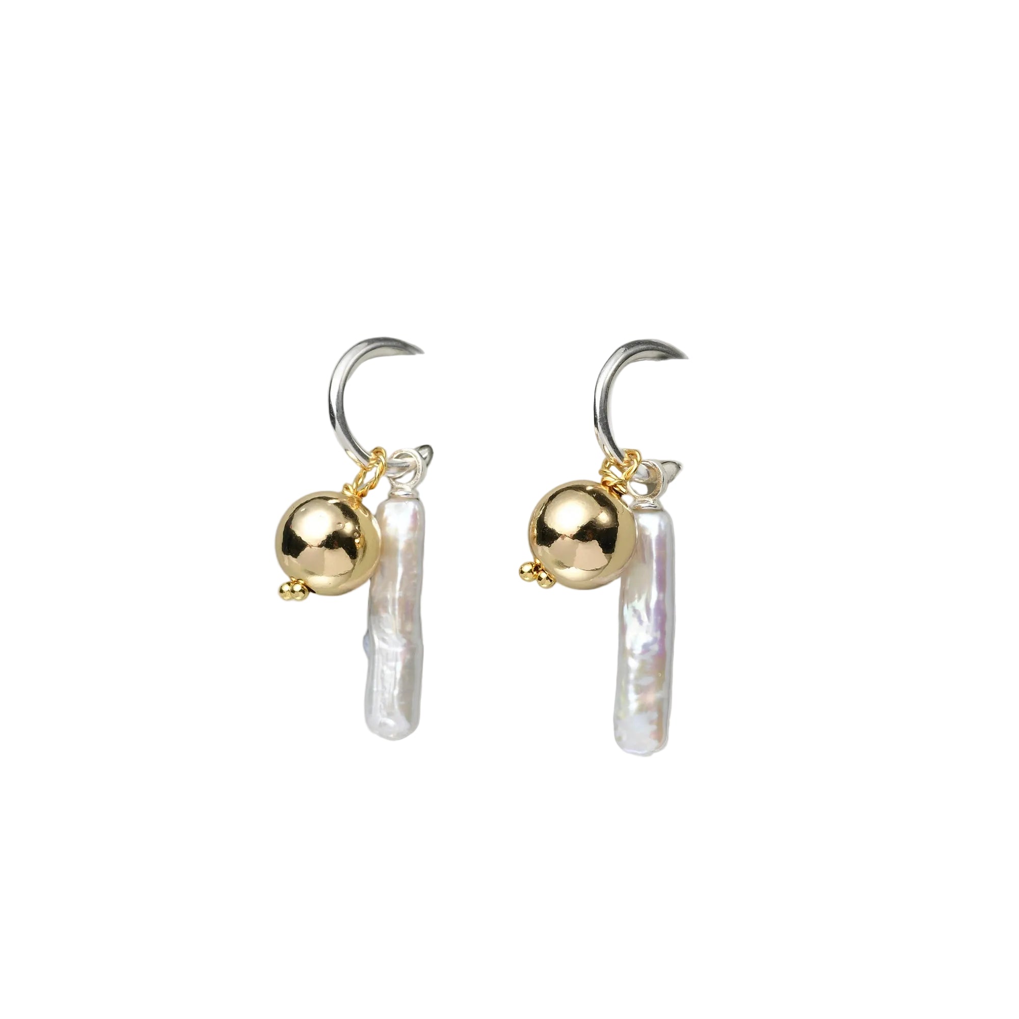 Golden Orb & Stick Baroque Pearl Earrings