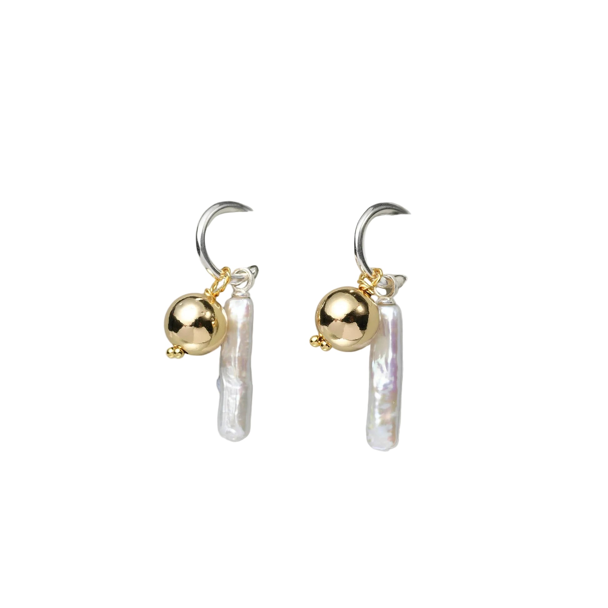 Golden Orb & Stick Baroque Pearl Earrings