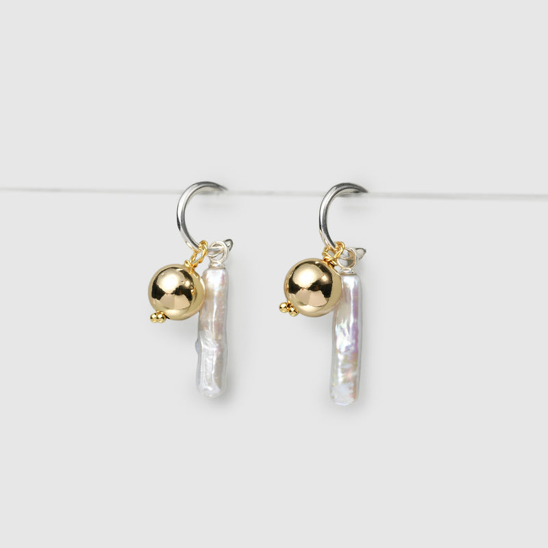 Golden Orb & Stick Baroque Pearl Earrings